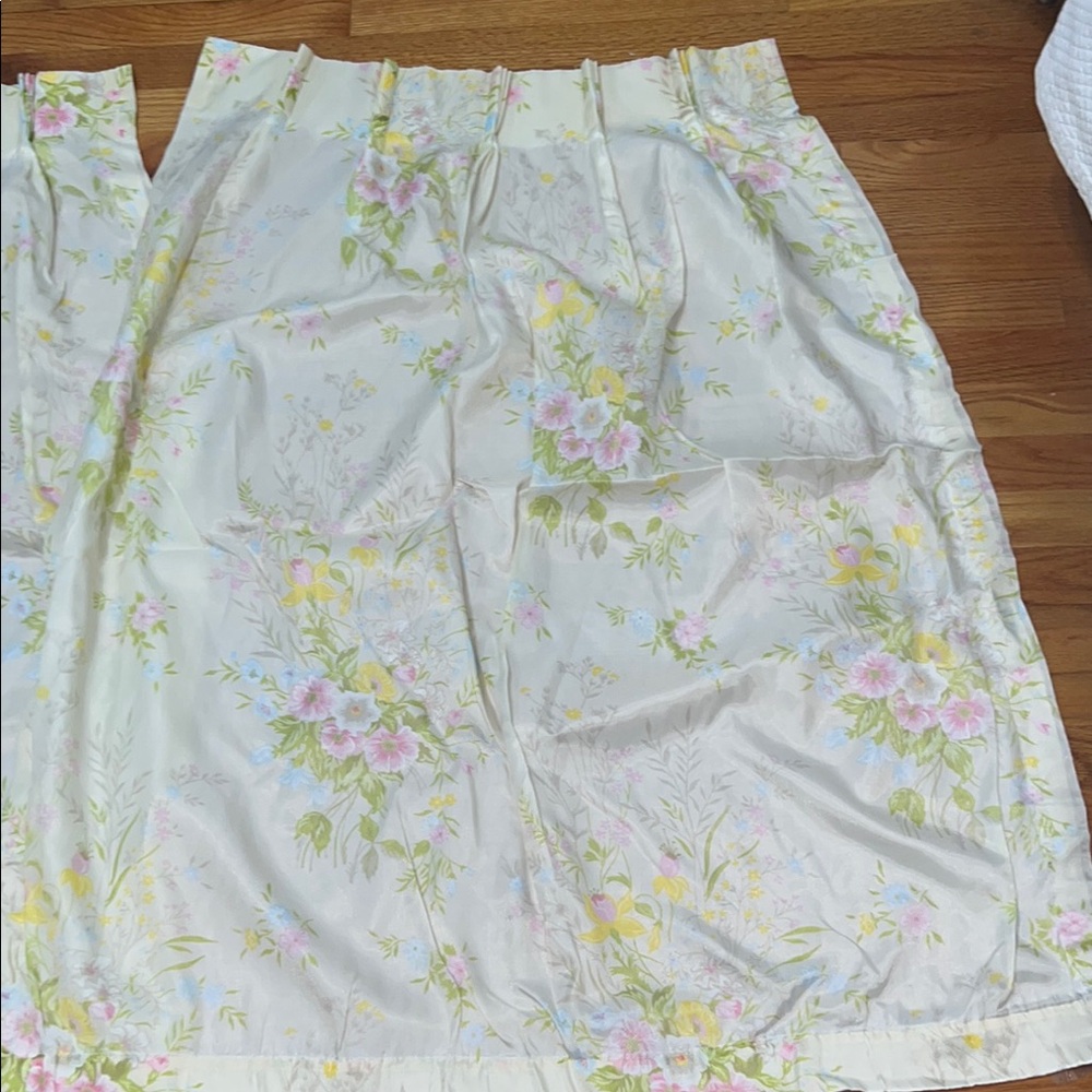 Blue and Yellow Pleated Pencil Curtains Knee-Length 43long 24 wide 5 pleats pair
